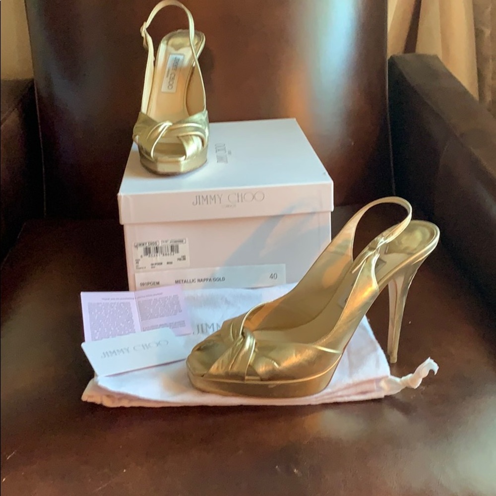 Jimmy Choo gold platform sandals. 120mm, 40/10